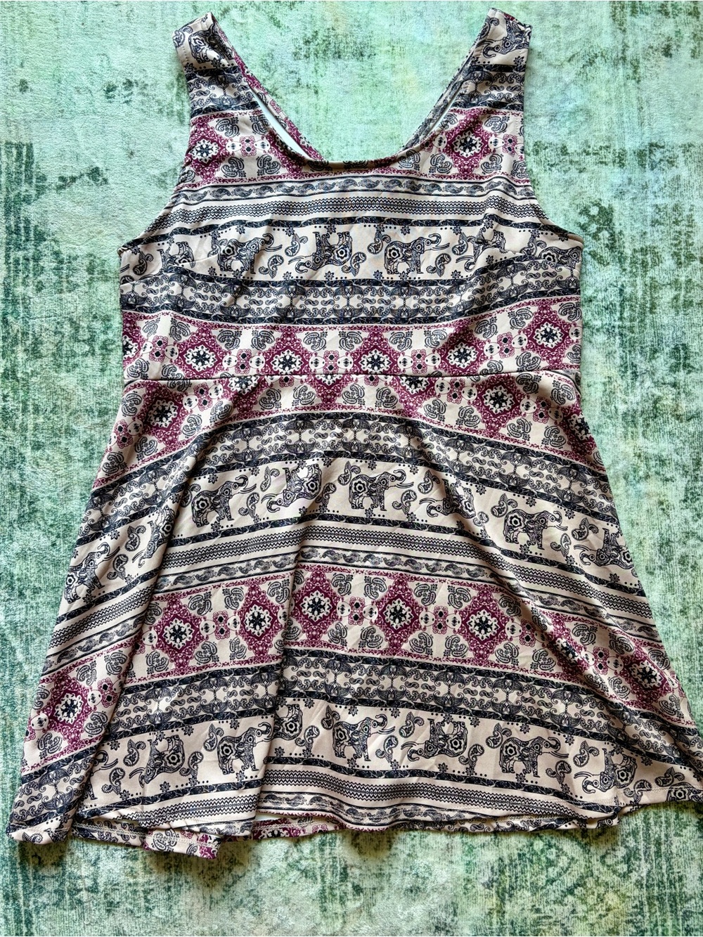 Rue 21 Plus Size 2X Sleeveless Skater Dress Paisley Elephant Burgundy/Black/Tan